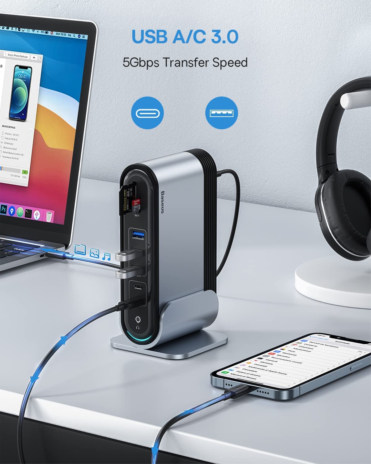 Baseus USB C HUB Type C to Multi HDMI-compatible USB 3.0 with Power Adapter Docking Station