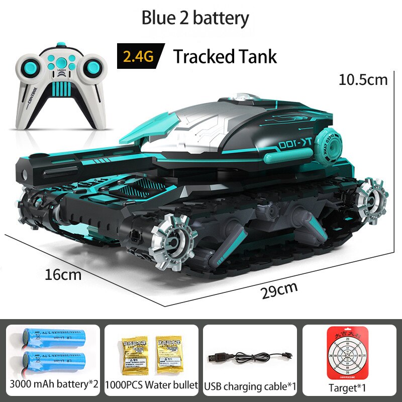 New RC Water Bomb Track Tank 2.4G Rotate Stunt Car Vehicle With Light&Music Gravity Watch Move Shoots