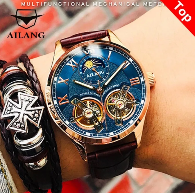 Original AILANG design watch men's double flywheel automatic mechanical watch