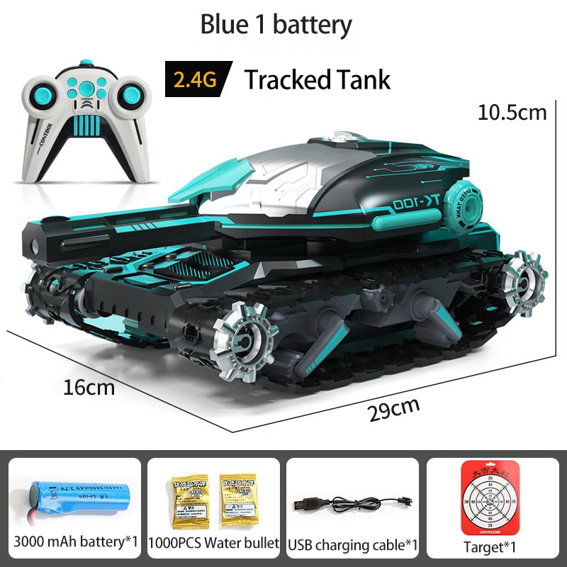 New RC Water Bomb Track Tank 2.4G Rotate Stunt Car Vehicle With Light&Music Gravity Watch Move Shoots