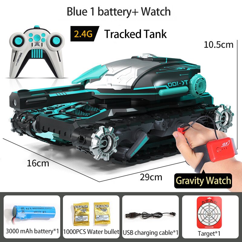 New RC Water Bomb Track Tank 2.4G Rotate Stunt Car Vehicle With Light&Music Gravity Watch Move Shoots