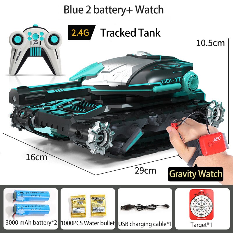 New RC Water Bomb Track Tank 2.4G Rotate Stunt Car Vehicle With Light&Music Gravity Watch Move Shoots