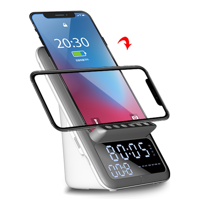 BT512 Wireless Charging Speaker Led Alarm Clock With Wireless Charging Dock Stand Fm Radio USB Fast Charger
