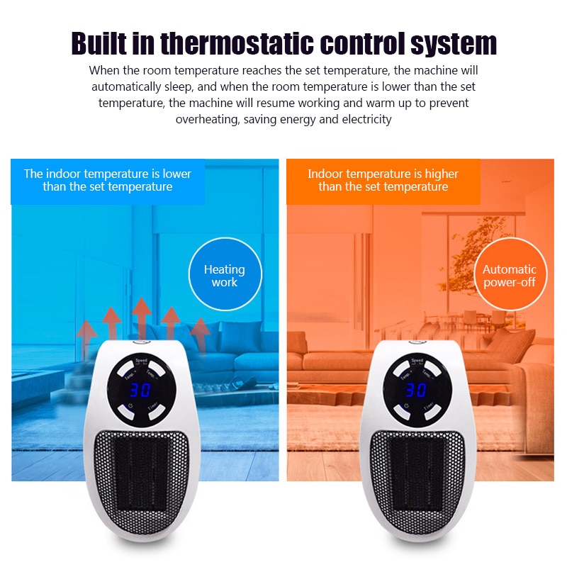 Electric Heater Portable Heater Plug in Wall Room Heating Stove Mini Household Radiator Remote Warmer Machine Winter