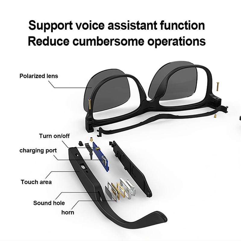 Smart Glasses Wireless Bluetooth 5.0 Sunglasses Outdoor Smart Sport Hands-Free Calling Calling Music Anti-Blue Eyeglasses