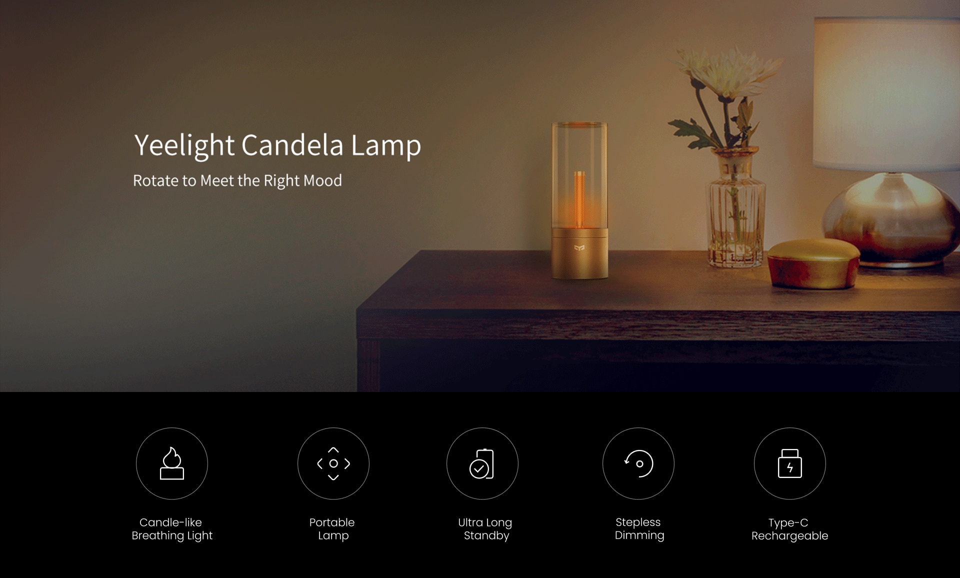 New Yeelight Candela lamp Led Night light rotate to meet the right mood candle-like breathing light stepless dimming