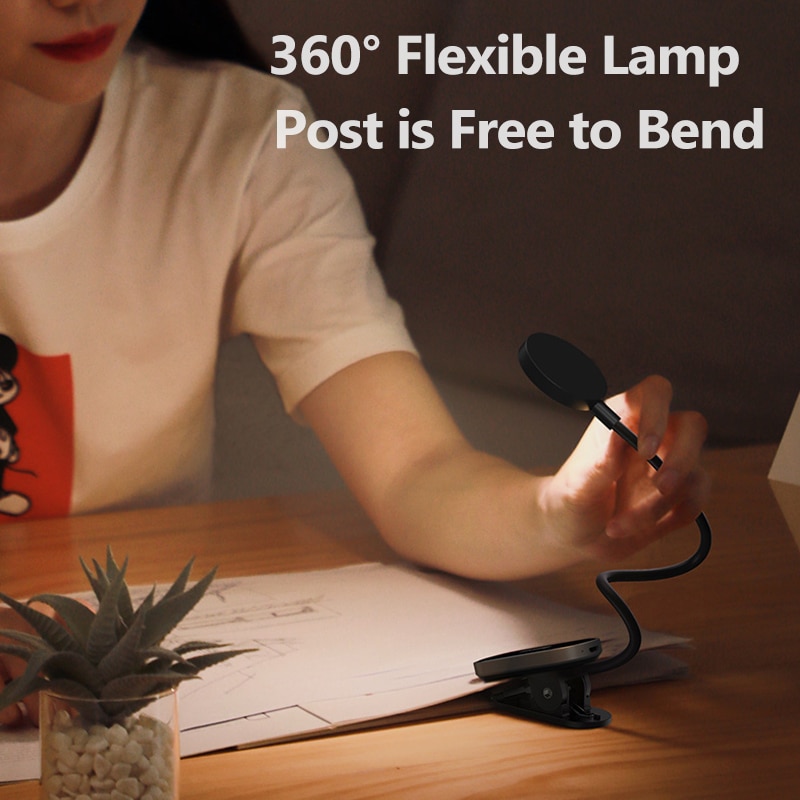 Baseus LED Clip Table Lamp Stepless Dimmable Wireless Desk Lamp Touch USB Rechargeable