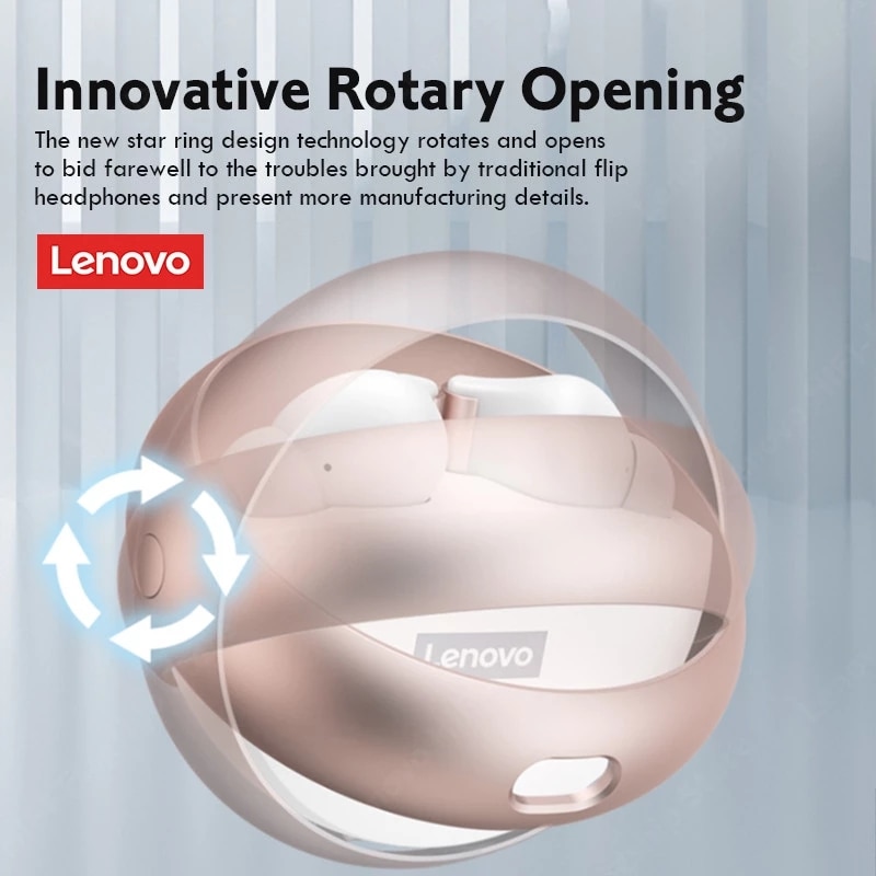 Lenovo LP60 Bluetooth Earphone TWS Wireless Rotatable Metal Cavity Ring Earphone