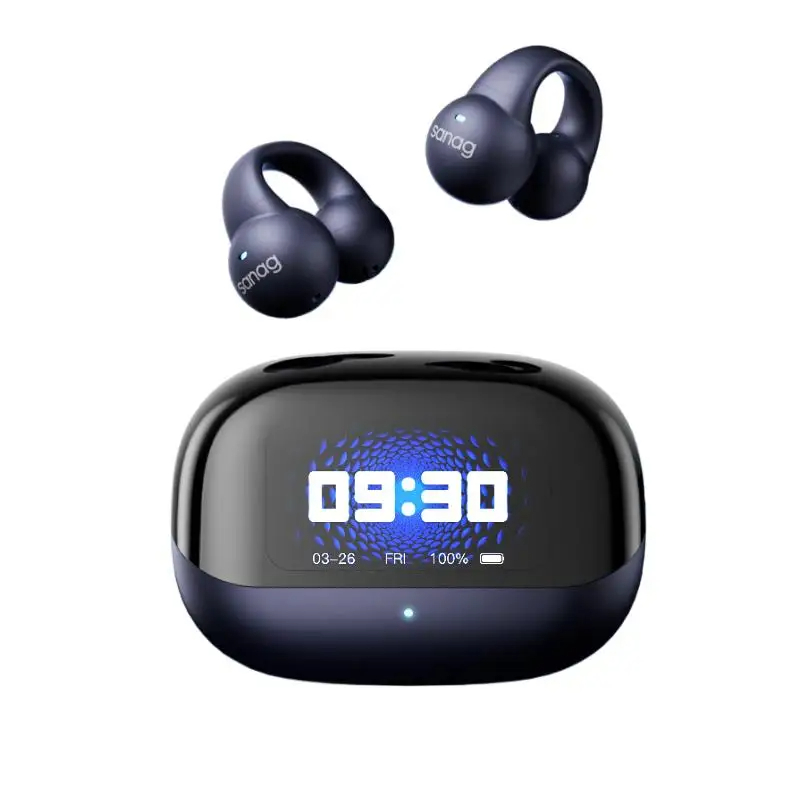 New Sanag S2 Pro AI Smart Screen Bluetooth Earphone Ear Clip Headset Wireless Open Ear TWS Sports Hifi Sound Earclip Earbuds