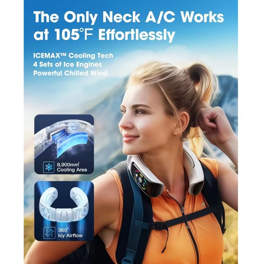 NEW AICE 3 AI Neck Air Conditioner 7000mAh 30H [Full-body Cooling/Heating] [Health Monitor] Neck Cooler Fan