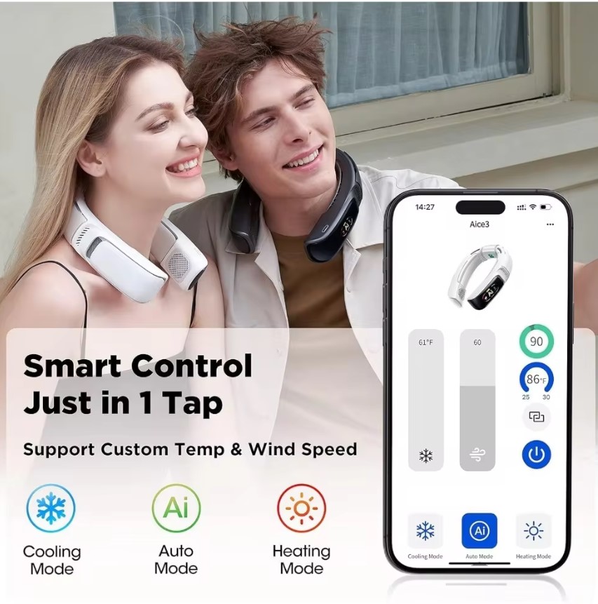 NEW AICE 3 AI Neck Air Conditioner 7000mAh 30H [Full-body Cooling/Heating] [Health Monitor] Neck Cooler Fan