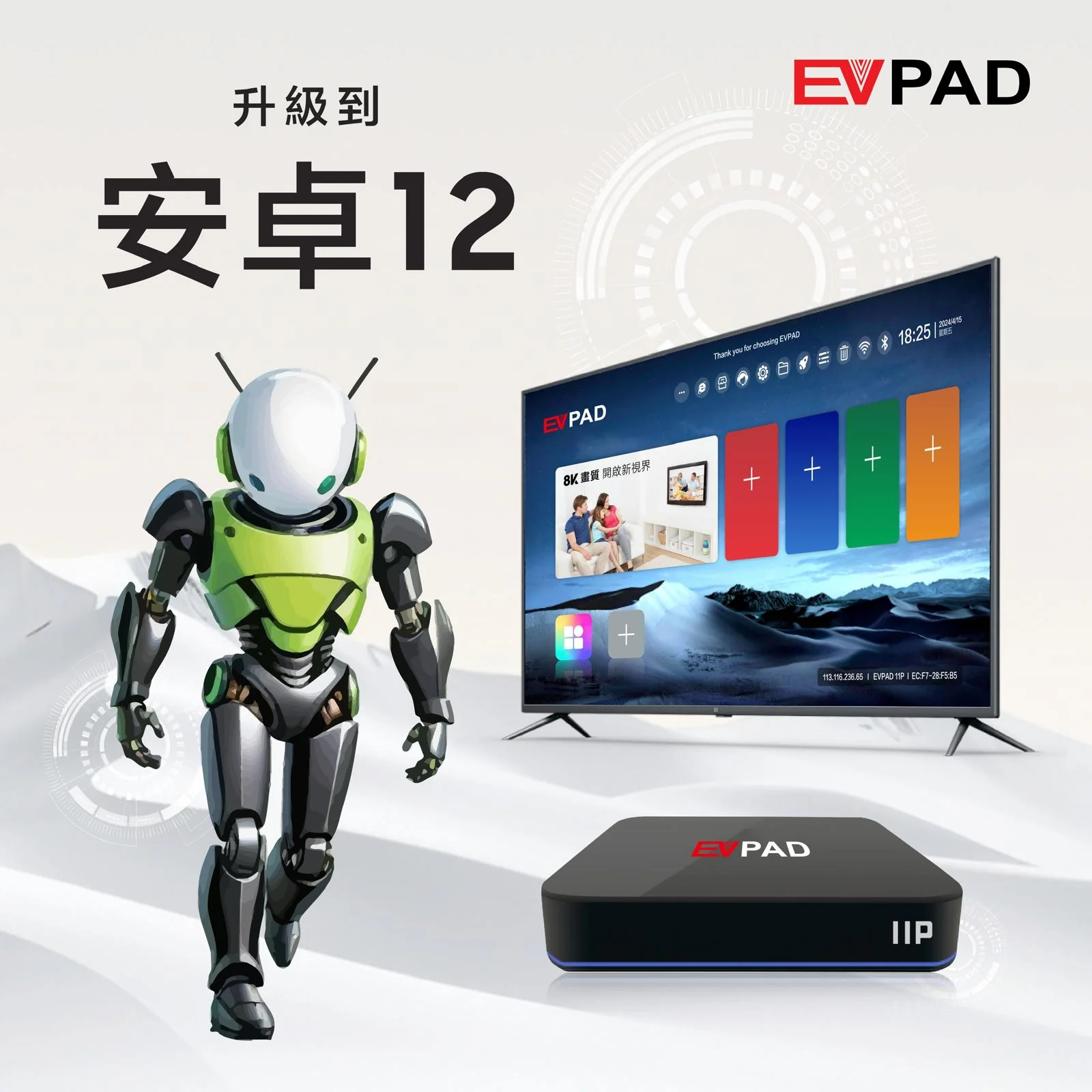 New EVPAD ๆๆญ11P 4GB/64GB ๅฎๅ12 ๆๆฐ่ถ
้ซๆธ
8K ๆ่ฆๆบ่ฝ่ช้ณ้ป่ฆ็ TV Box
