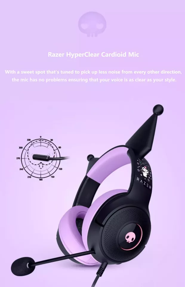 New Razer x Sanrio Kuromi Kraken V3 X Wired Headset Headphone Limited Edition