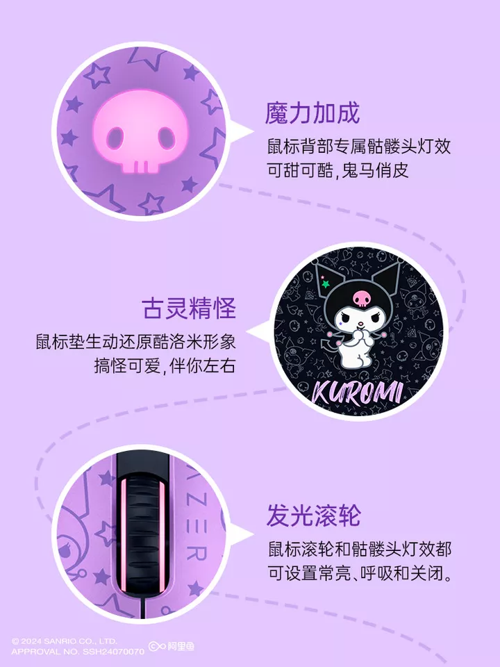 New Razer x Sanrio Kuromi DeathAdder Gaming Mouse and Mouse Pad Combo