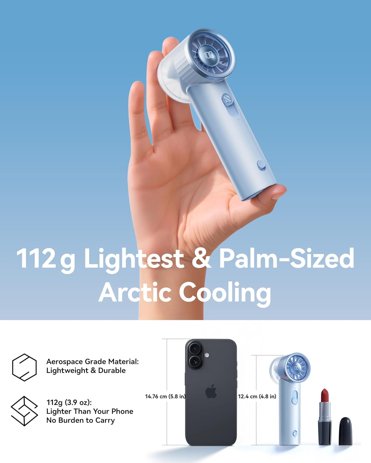 2025 New RANVOO Mini & Powerful Turbo 100 Speeds Cooling Handheld Fan Rechargeable LED Display Personal Fan