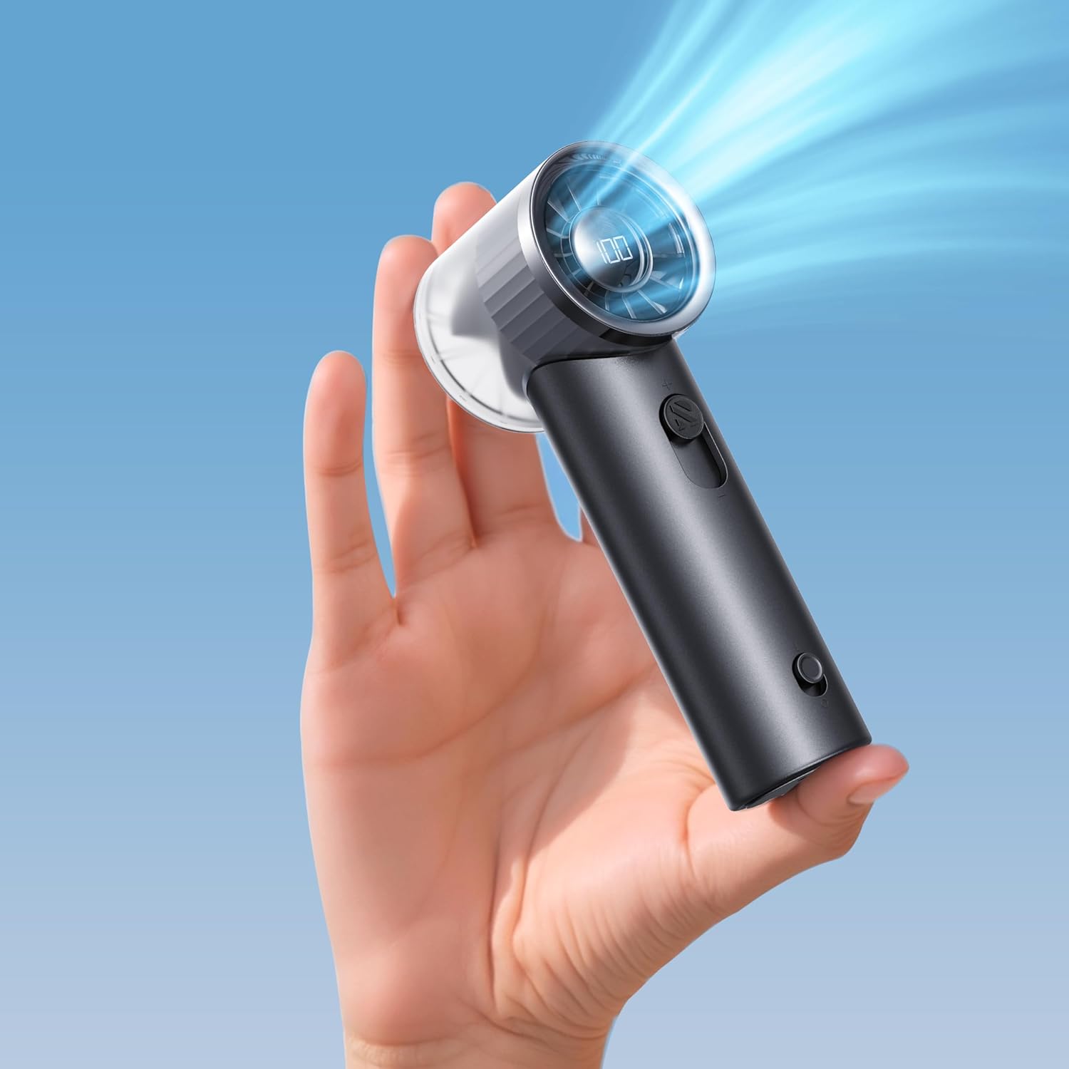 2025 New RANVOO Mini & Powerful Turbo 100 Speeds Cooling Handheld Fan Rechargeable LED Display Personal Fan