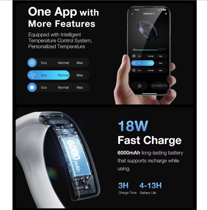 NEW TORRAS COOLIFY 3 Neck Air Conditioner Extreme Cooling Version Neck Fan, Full-body Cooling Portable Fan