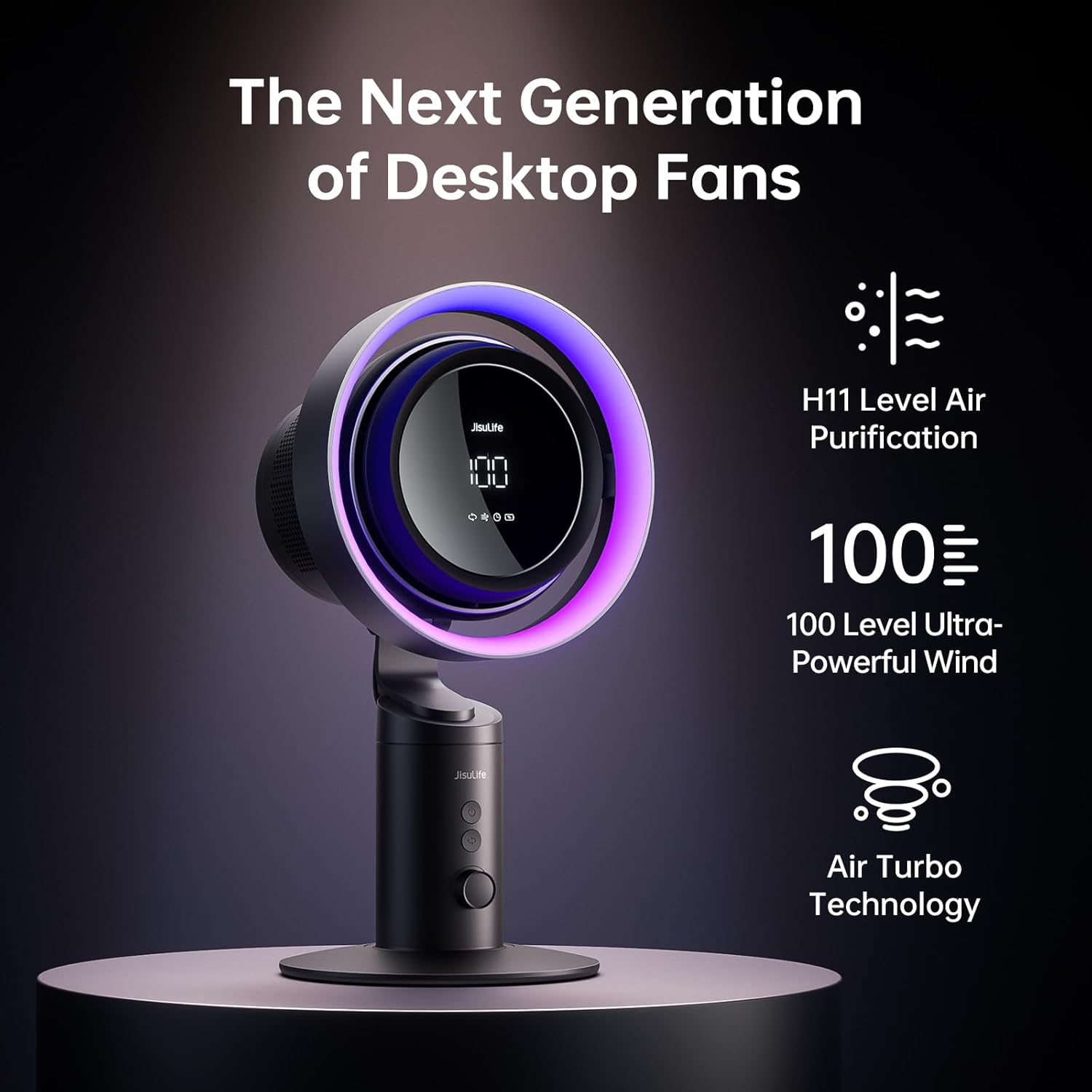New Jisulife Table Fan Pro3  3-IN-1 Turbo Oscillating Fan with Air Purifier and RGB Light