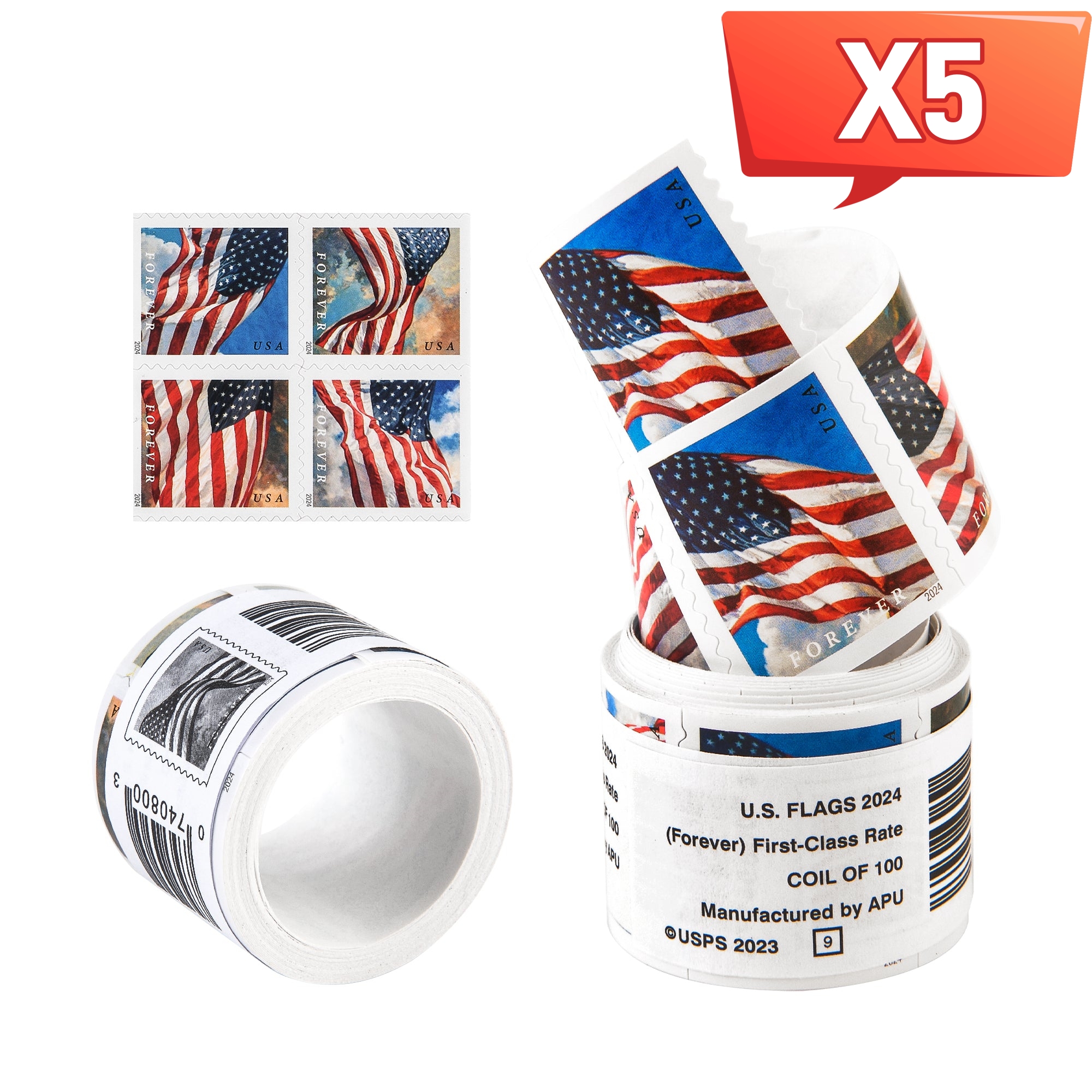 US FLAG 2024 5 Rolls(500 Pcs)