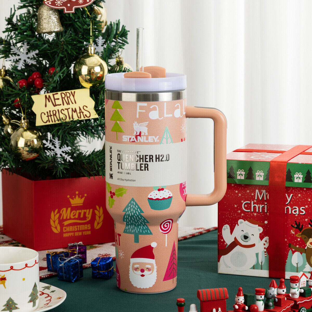 Stanley Mistletoe Twist 40oz Steel H2.0 FlowState Quencher Tumbler