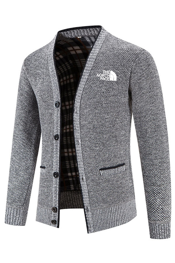 Cardigan en tricot polaire à manches longues et col V à boutonnage boutonné - Homme