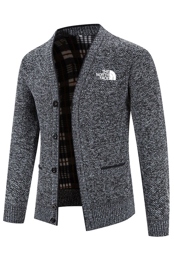 Cardigan en tricot polaire à manches longues et col V à boutonnage boutonné - Homme