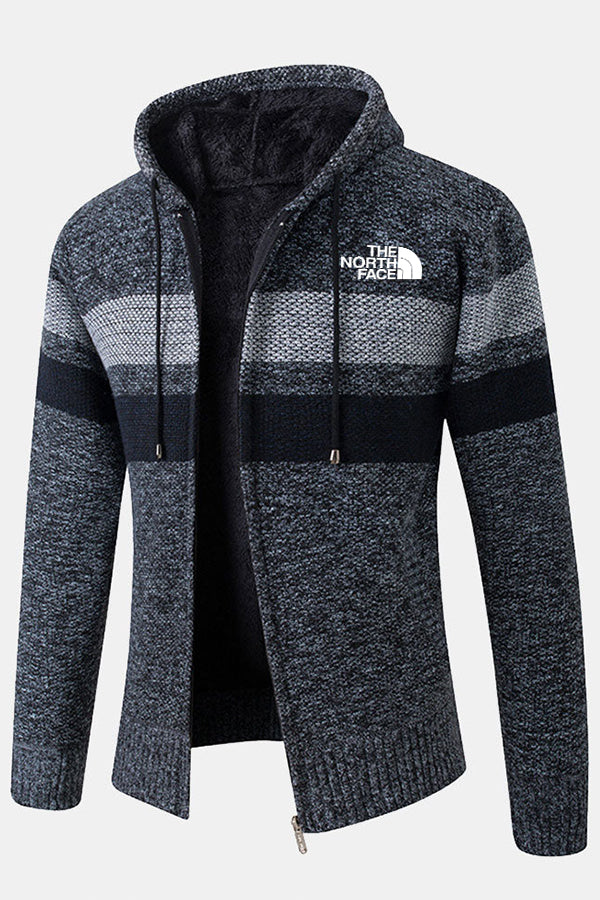 Pull à capuche zippé rayé - Homme