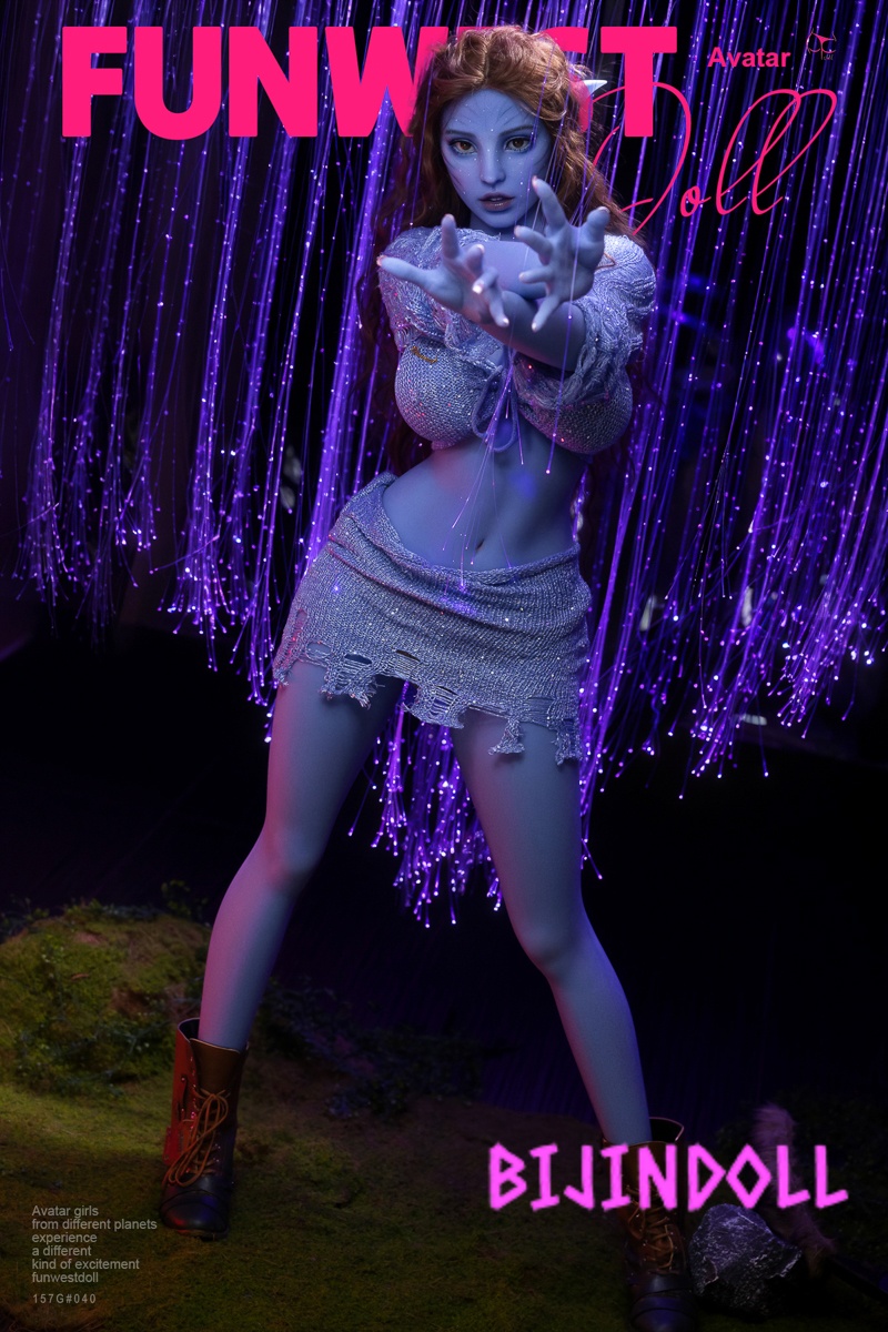 Funwest Kylie FWD091 Head#040 157cm G-cup TPE Blue Skin Cosplay Sex Dolls Alien Elf Ears Adult Love Dolls