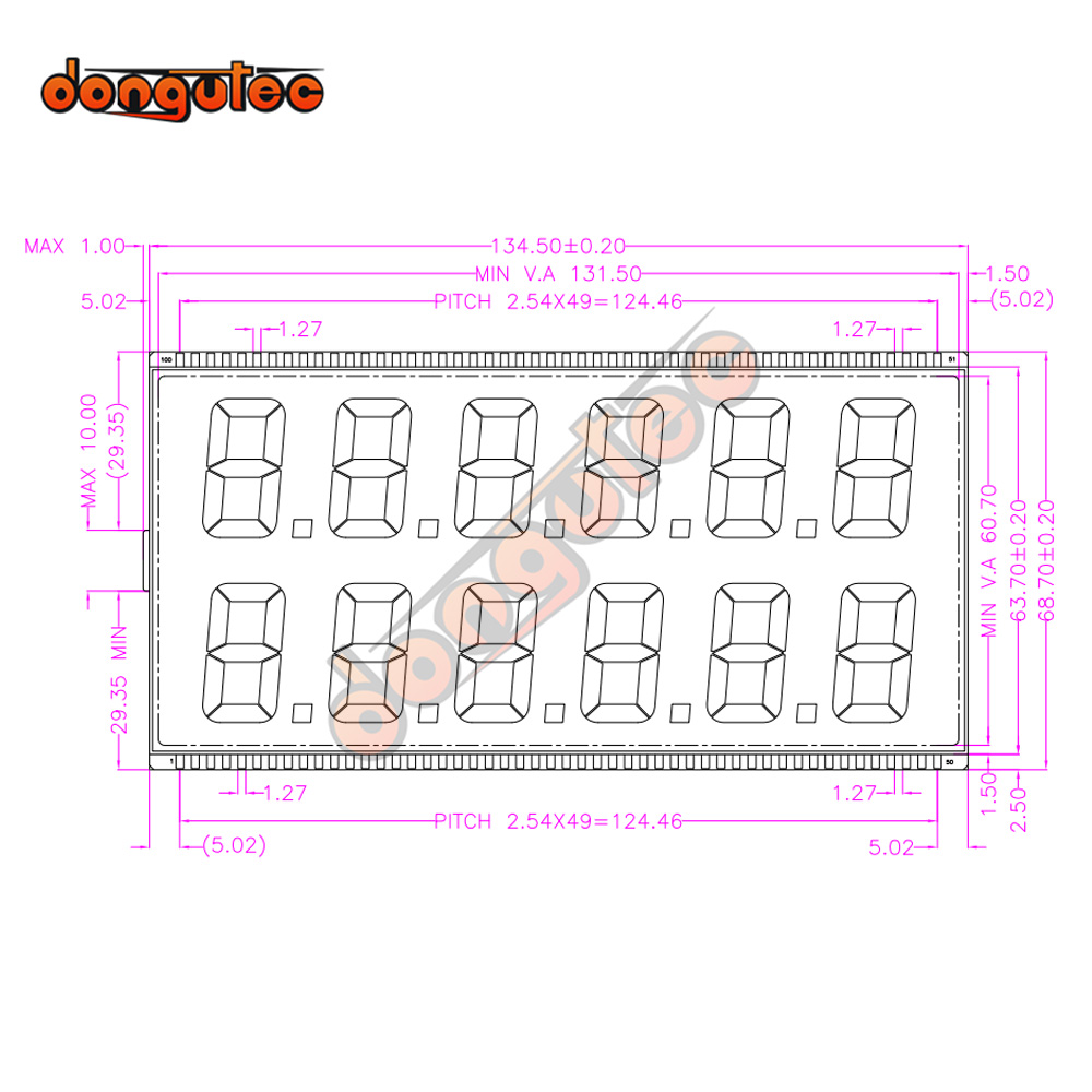 Tokheim Premier C Money/Volume LCD 100PIN TN Positive 12-Digits Segment LCD