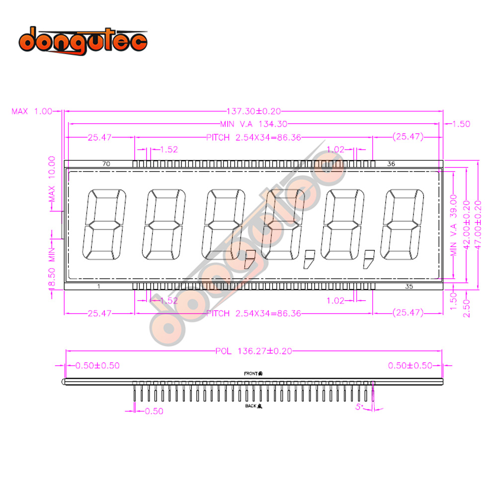 Gilbarco Q12444-04 LCD Advantage Encore 500 MONEY OR VOLUME 70PIN TN Positive 6-Digits Segment LCD