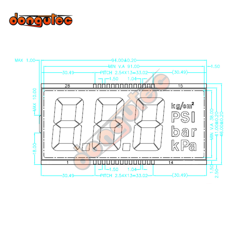 28PIN TN Positive 3 Digits Segment LCD