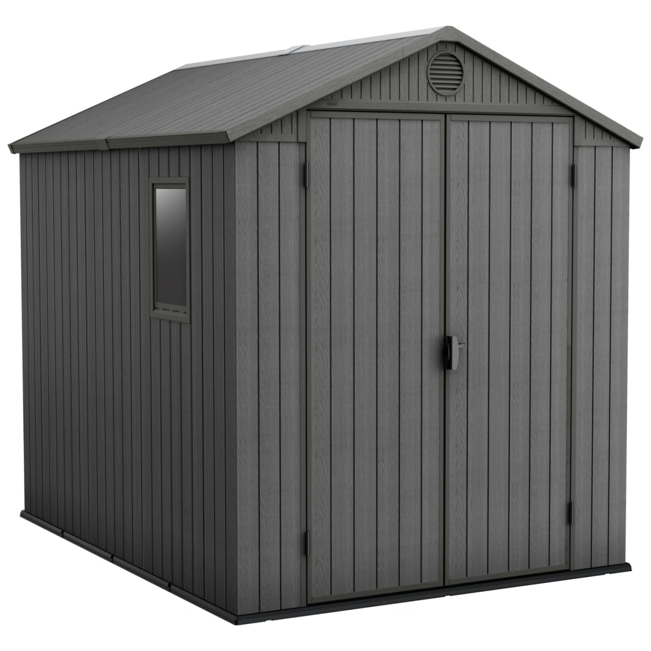 Keter Darwin 6x8 Ft All-Weather Heavy-Duty Resin Outdoor Storage Shed with Double Lockable Doors, Floor Panel, & Built-in Ventilation, Graphite Grey