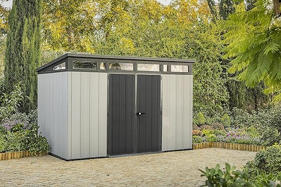 Keter Artisan Outdoor Pent Double Door Garden Storage Shed 11 x 7ft Grey Duotech+ Wood Look and Feel | Fade Free | All Weather Resistant | Safe and Secure | Zero Maintenance | Ltd