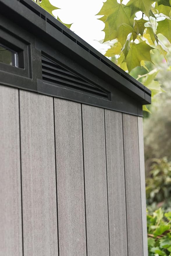 Keter Artisan Outdoor Pent Double Door Garden Storage Shed 11 x 7ft Grey Duotech+ Wood Look and Feel | Fade Free | All Weather Resistant | Safe and Secure | Zero Maintenance | Ltd