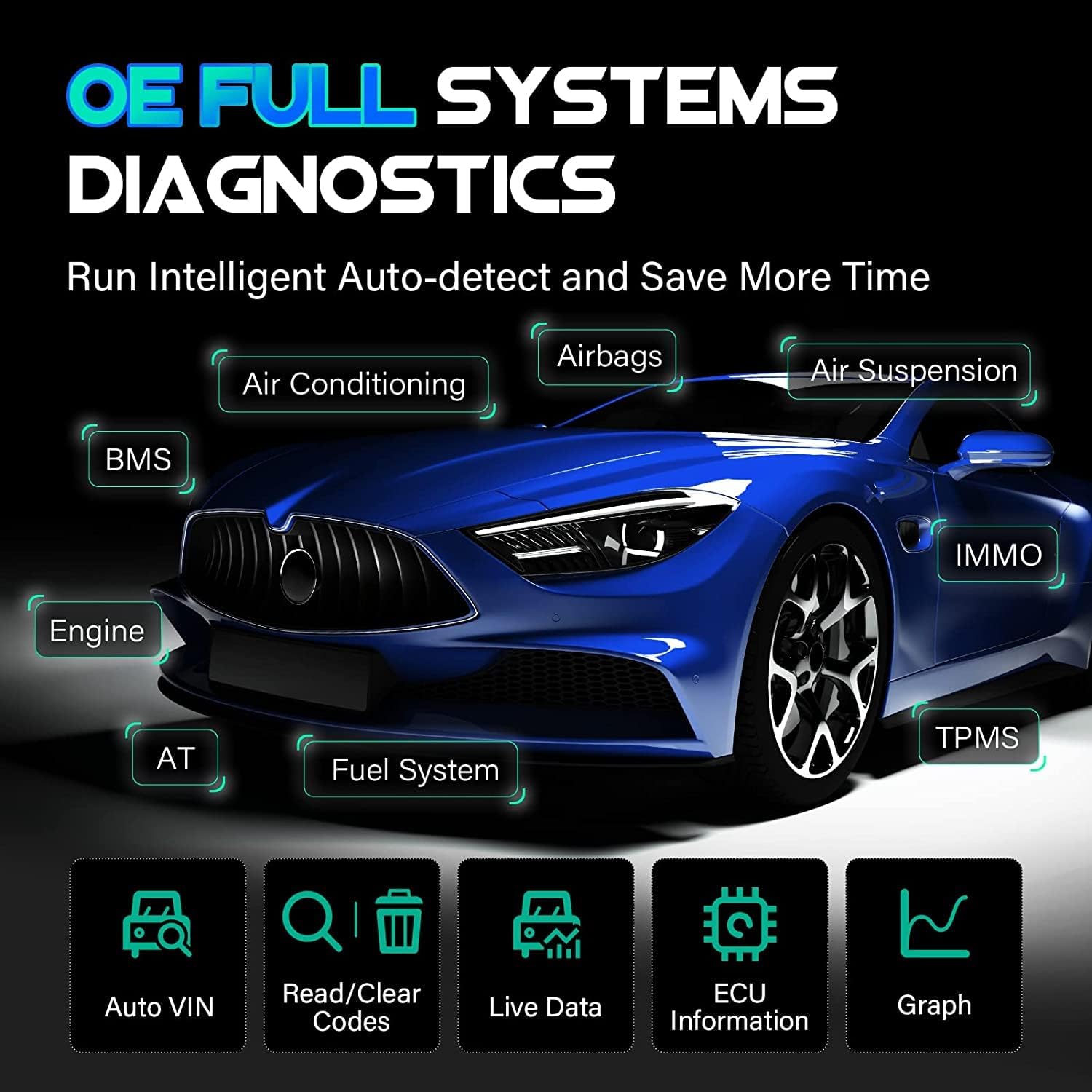 LAUNCH OBD2 Scanner CRP909X with 2-Year Updates, 28+ Service Functions, OE-Level Full System Car Diagnostic Scanner, ABS Bleeding/Injector Coding/IMMO/SAS/TPMS/EPB/BMS, Auto VIN
