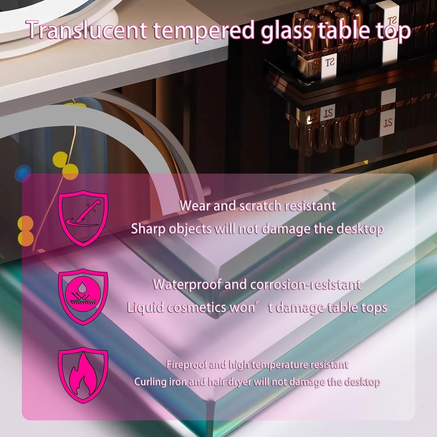 GOOCOO Dressing Table Set - Makeup Vanity Table with Charging Station and Bluetooth Speaker, Contains LED Mirror, 5 Drawers and Chair, Luxury Leather Wrapped, Suitable for Her,White,100cm/39.4inch [Energy Class A]