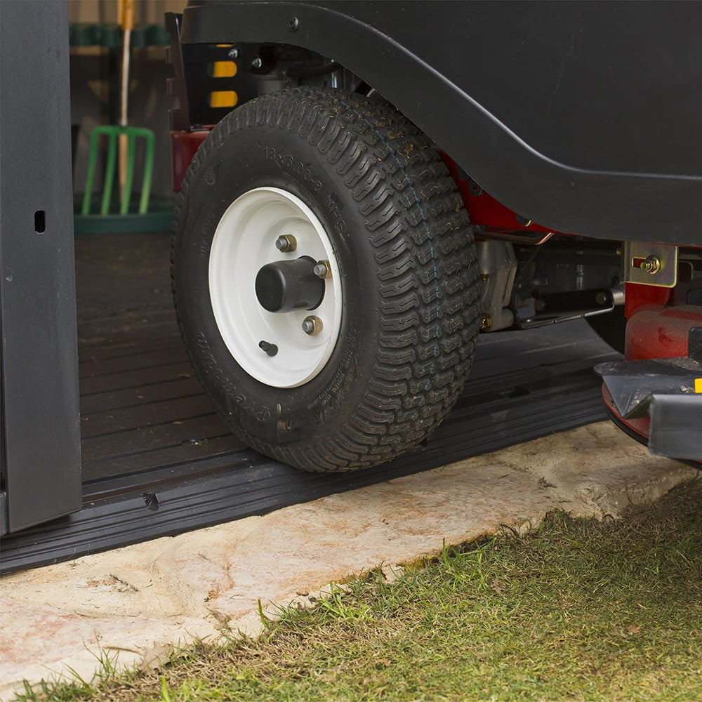 Keter Artisan 8x5 ft. All Weather Storage Shed with Clear Windows and Base, Double Doors, Grey