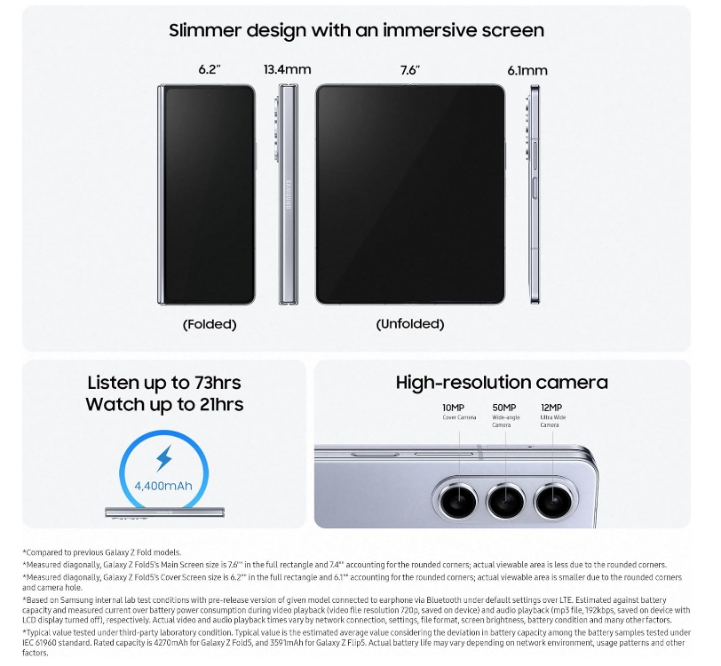 Samsung Galaxy Z Fold5, Unlocked Android Smartphone, 256GB Storage, Icy Blue, 3 Year Manufacturer Extended Warranty