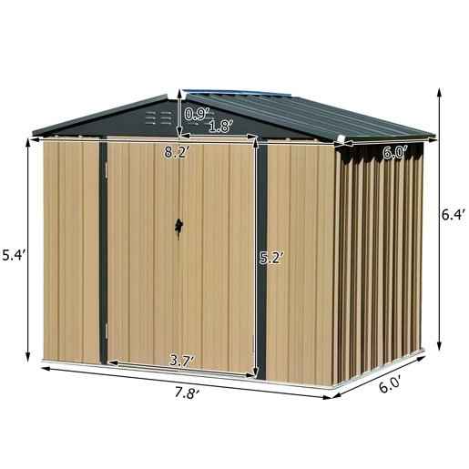 8′ x 6′ Outdoor Storage Sheds, Metal Utility Storage House for Backyard Patio Furniture Garden