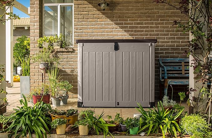 Keter 249319 Store it Out Nova Outdoor Garden Storage Shed, 132 x 71.5 x 113.5 cm, Dark Grey with Light Grey Lid