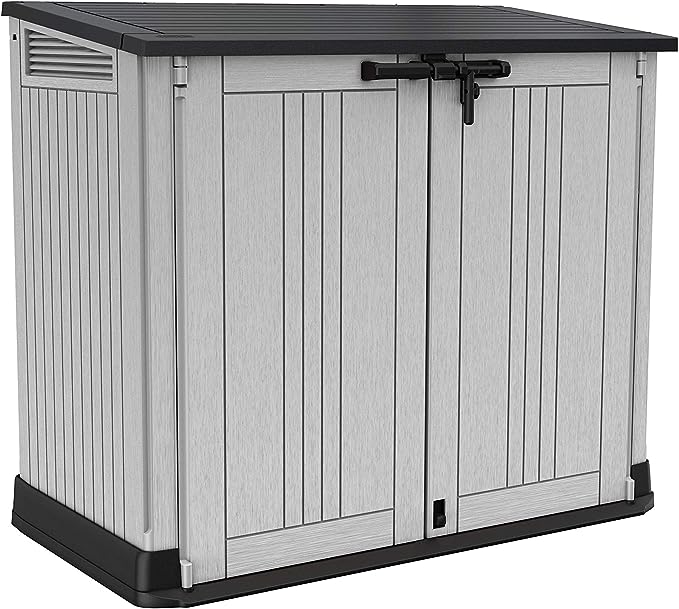 Keter 249319 Store it Out Nova Outdoor Garden Storage Shed, 132 x 71.5 x 113.5 cm, Dark Grey with Light Grey Lid