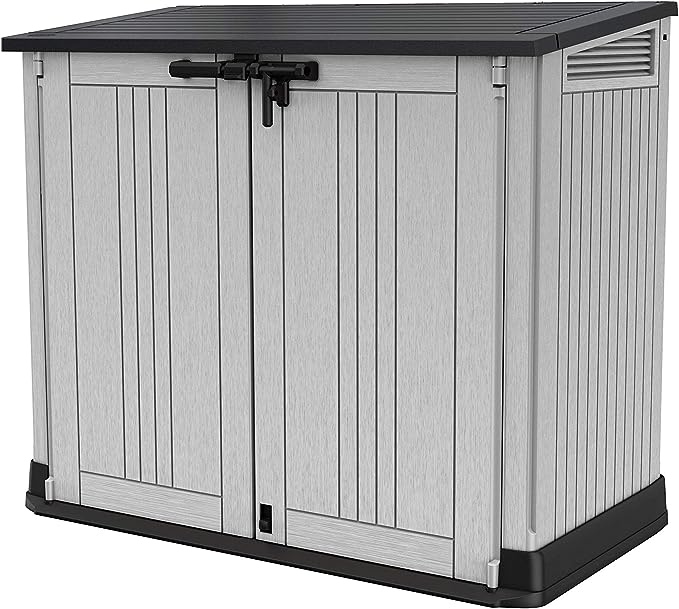 Keter 249319 Store it Out Nova Outdoor Garden Storage Shed, 132 x 71.5 x 113.5 cm, Dark Grey with Light Grey Lid