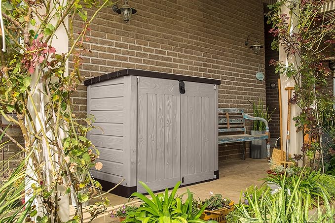 Keter 249319 Store it Out Nova Outdoor Garden Storage Shed, 132 x 71.5 x 113.5 cm, Dark Grey with Light Grey Lid