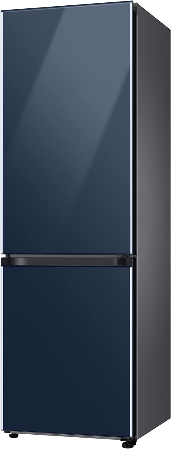 SAMSUNG 12.0 Cu Ft BESPOKE Compact Refrigerator w/ Bottom Freezer, Flexible Slim Design for Small Spaces, Even Cooling, Reversible Door, LED Lighting, Energy Star Certified, RB12A300631/AA, Gray Glass
