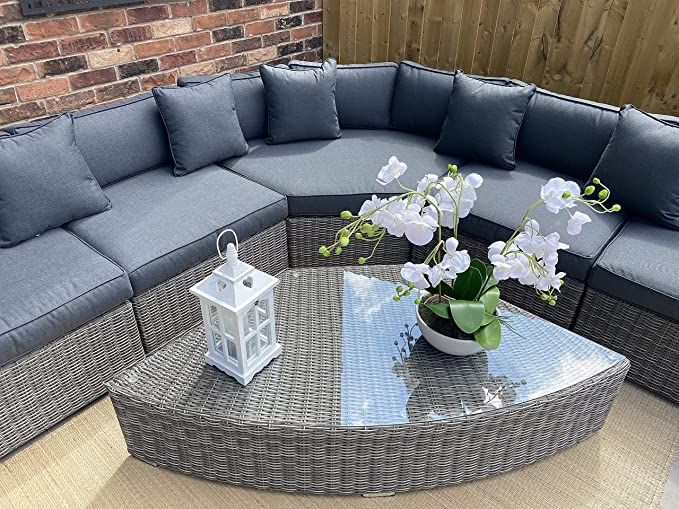 Palermo Grey Rattan Half Round Weave Curved Corner Sofa Set