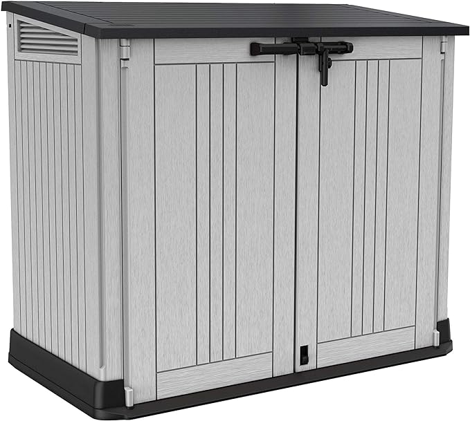 Keter Store It Out Nova Outdoor Garden Furniture Storage Shed Light Grey with Dark Grey Lid | Fade Free