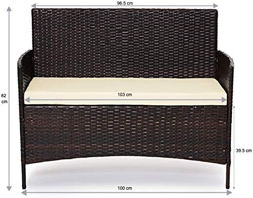 EVRE Grey Rattan Garden Furniture Set Patio Conservatory Balcony Indoor Outdoor 4 Seater Piece Glass Top Coffee Table Modular Sofa Loveseat with Cushions