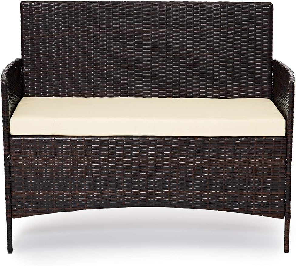 EVRE Grey Rattan Garden Furniture Set Patio Conservatory Balcony Indoor Outdoor 4 Seater Piece Glass Top Coffee Table Modular Sofa Loveseat with Cushions