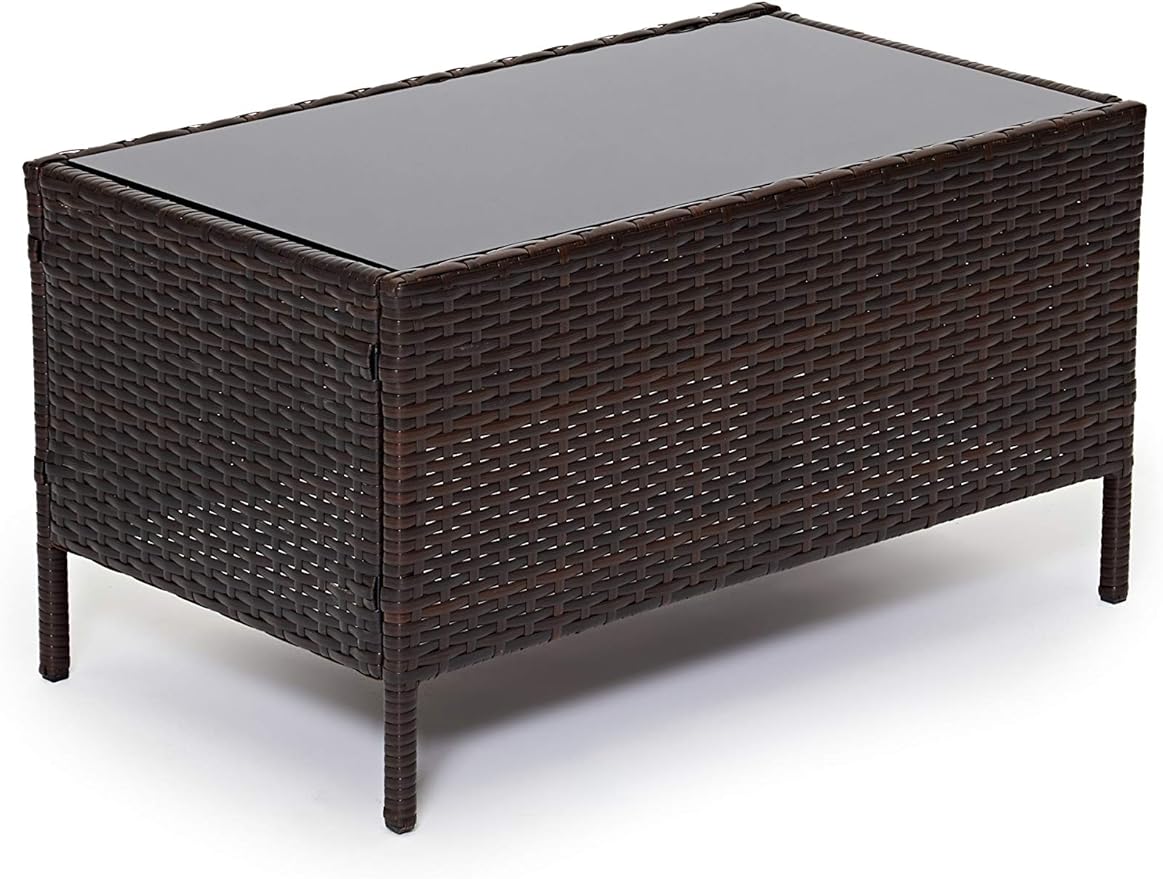 EVRE Grey Rattan Garden Furniture Set Patio Conservatory Balcony Indoor Outdoor 4 Seater Piece Glass Top Coffee Table Modular Sofa Loveseat with Cushions