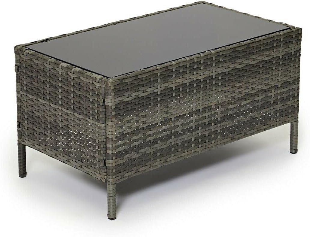 EVRE Grey Rattan Garden Furniture Set Patio Conservatory Balcony Indoor Outdoor 4 Seater Piece Glass Top Coffee Table Modular Sofa Loveseat with Cushions